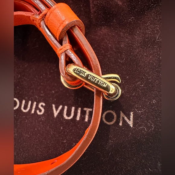 AUTHENTIC LOUIS VUITTON LEATHER BRACELET MAISON FONDEE EN 1854 ORANGE GOLD - Picture 2 of 10